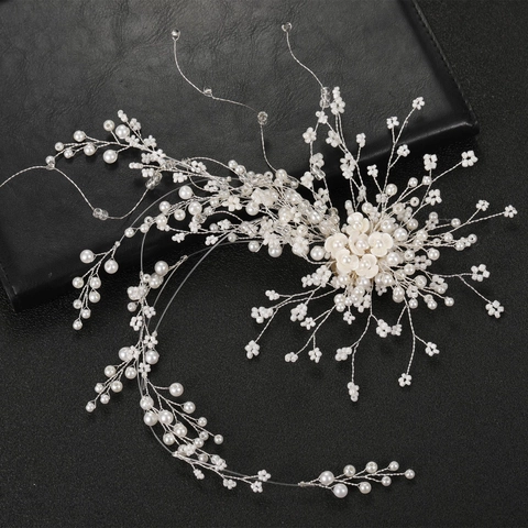 Catena per Capelli da Sposa Fatta a Mano con Fiori e Künstliche Perle Elegante Lega Gioielli per Capelli Matrimonio Donna Oro Argento
