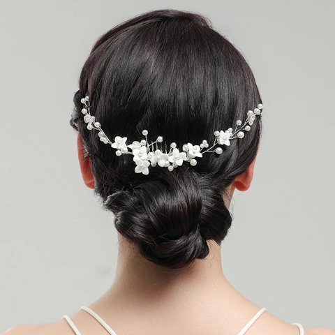 Pettine per Capelli da Sposa Fatto a Mano Con Fiori in Ceramica Bianca e Perle Artificiali Accessori per Capelli Donna