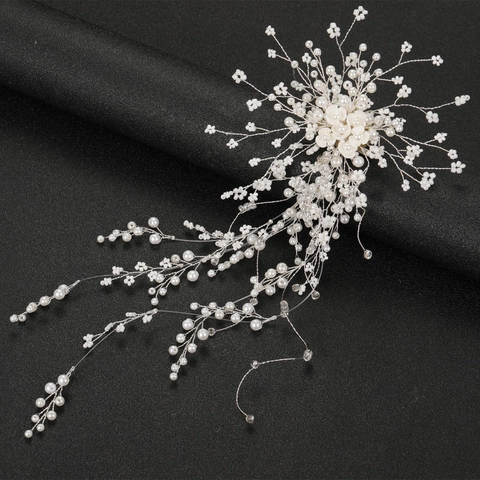 Catena per Capelli da Sposa Fatta a Mano con Fiori e Künstliche Perle Elegante Lega Gioielli per Capelli Matrimonio Donna Oro Argento