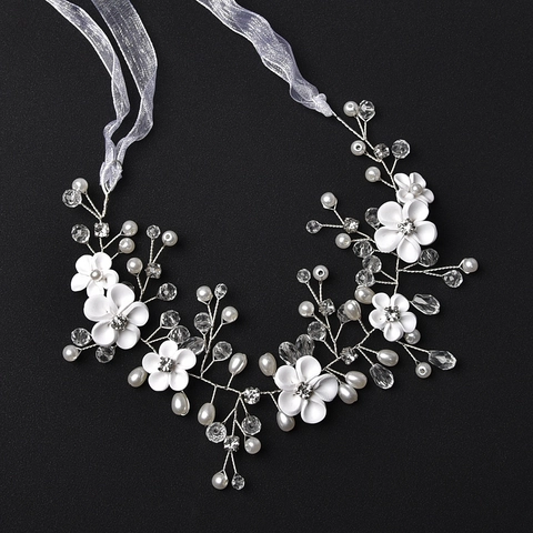 Fascia per Capelli da Sposa Artigianale a Vite Con Fiori Effetto Ceramica Künstliche Perle Sintetiche Cristallo Strass per Matrimonio Donna