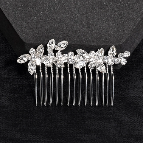 Eleganter Silber Legierung Strass Braut Haarkamm Vintage Blumen Blatt Hochzeit Kopfschmuck Damen Party Bankett Zubehör