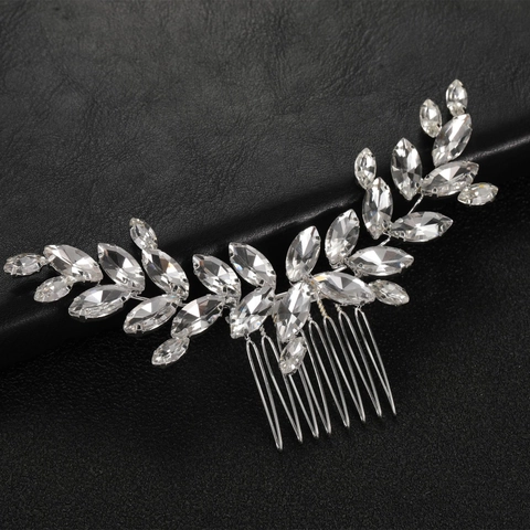 Pettine per Capelli da Sposa Fatto a Mano in Argento con Foglie di Strass Elegante Copricapo da Sposa in Metallo per Donna