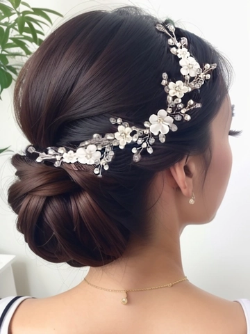 Fascia per Capelli da Sposa Artigianale a Vite Con Fiori Effetto Ceramica Künstliche Perle Sintetiche Cristallo Strass per Matrimonio Donna