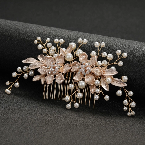 Lussuoso Pettine per Capelli in Lega con Strass e Künstliche Perle a Fiore per Sposa Matrimonio Elegante Gioielli per Capelli Oro Argento
