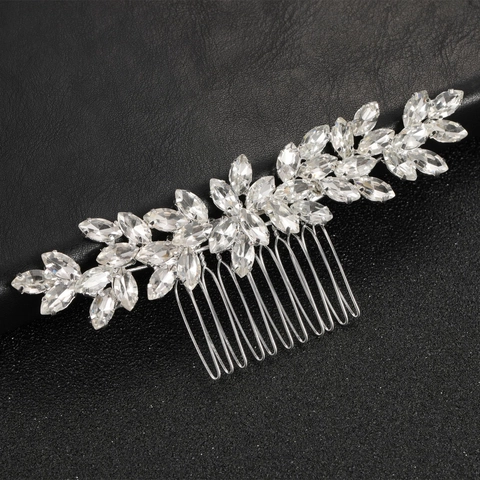 Elegante Pettine per Capelli da Sposa con Foglie di Strass Oro Argento Lega Floreale Copricapo da Sposa per Donna Accessori