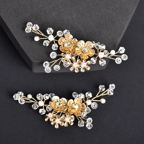 Clip per Scarpe da Sposa Matrimonio Rimovibili Fiore d'Oro Perla Artificiale Strass Decorazione per Tacchi Alti Donna Festa Formale Gioielli Accessori