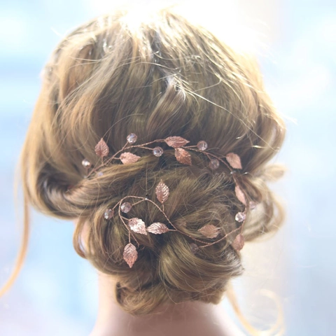 Roségold Blatt Braut Haarranke Handgefertigte Strass Kristall Hochzeit Stirnband Bohemian Blatt Haar Kette Für Damen Party Schmuck
