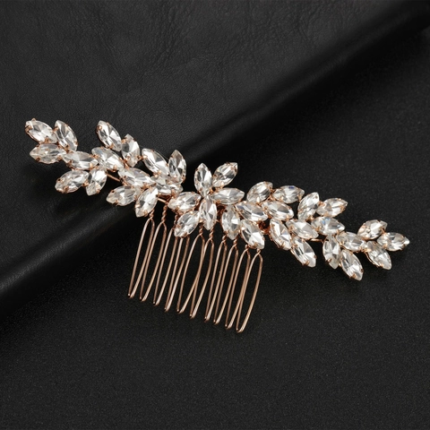 Elegante Pettine per Capelli da Sposa con Foglie di Strass Oro Argento Lega Floreale Copricapo da Sposa per Donna Accessori