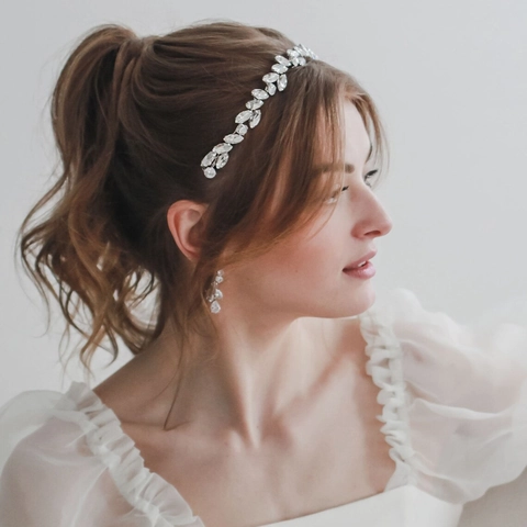 Fascia per Capelli da Sposa in Cristallo di Vetro Marquise Lega Strass Catena Morbida Vite per Capelli per Matrimonio Festa Donna Gioielli
