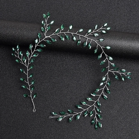 Vintage Silberdraht Smaragdgrün Marquise Strass Haar Rebe Für Damen Hochzeit Braut Blatt Muster Haarband Zubehör