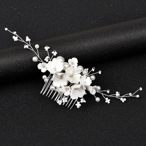 Pettine Per Capelli Da Sposa Fatto A Mano Con Fiori Perle Artificiali E Dettagli Effetto Ceramica Accessori Per Matrimonio Donna Oro Argento