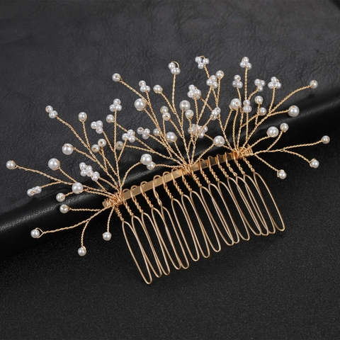 Elegante Pettine per Capelli da Sposa in Oro Cablato a Mano Con Perle Artificiali Gioielli per Capelli Matrimonio Vintage Donna