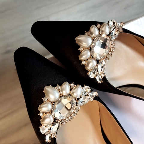 Clips de Zapatos Desmontables con Diamantes de Imitación y Perlas Artificiales Aleación de Oro Decoración para Zapatos de Boda Fiesta