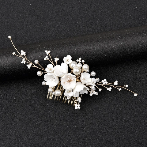 Pettine Per Capelli Da Sposa Fatto A Mano Con Fiori Perle Artificiali E Dettagli Effetto Ceramica Accessori Per Matrimonio Donna Oro Argento