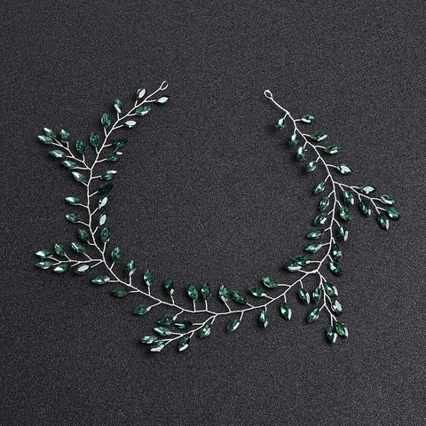Vintage Silberdraht Smaragdgrün Marquise Strass Haar Rebe Für Damen Hochzeit Braut Blatt Muster Haarband Zubehör