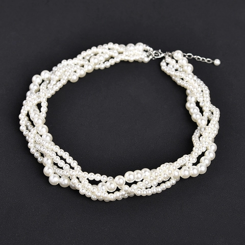 Vintage Westliche Braut Hochzeit Mehrlagig Künstliche Perle Halskette Legierung Twisted Layered Choker Braut Party Schmuck Für Damen