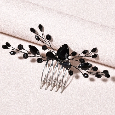 Pettine per Capelli da Sposa con Strass Neri Vintage Copricapo da Regina in Cristallo Fatto a Mano per Festa di Matrimonio Donna Accessori per Capelli