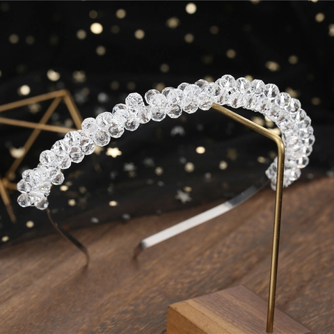 Elegante Cerchietto Sposa Argento Con Perline Di Cristallo Trasparente Cerchietto Per Capelli Matrimonio Per Donna Gioielli