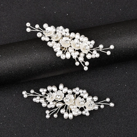 Clip per Scarpe Fiori Perle Fatte a Mano per Scarpe da Sposa Matrimonio Rimovibili in Lega con Strass Fibbia Decorativa Accessori Donna