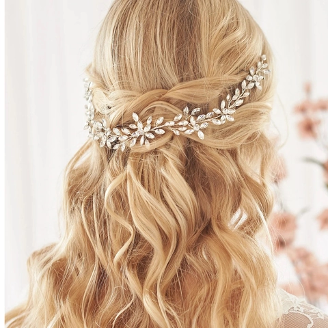 Sposa Matrimonio Vite per Capelli Cerchietto Marquise Strass Vetro Lega Catena Morbida Foglia Fiore Accessorio Capelli Donna