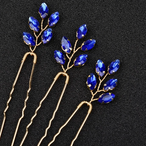 Horquillas para el Cabello en Forma de U de Aleación Vintage con Strass de Marquesa Rama de Hoja Joyas Elegantes para Boda Mujer