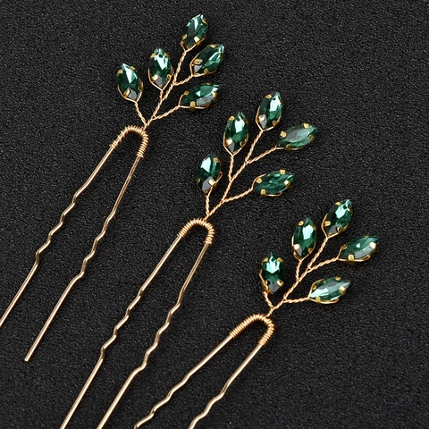 Horquillas para el Cabello en Forma de U de Aleación Vintage con Strass de Marquesa Rama de Hoja Joyas Elegantes para Boda Mujer