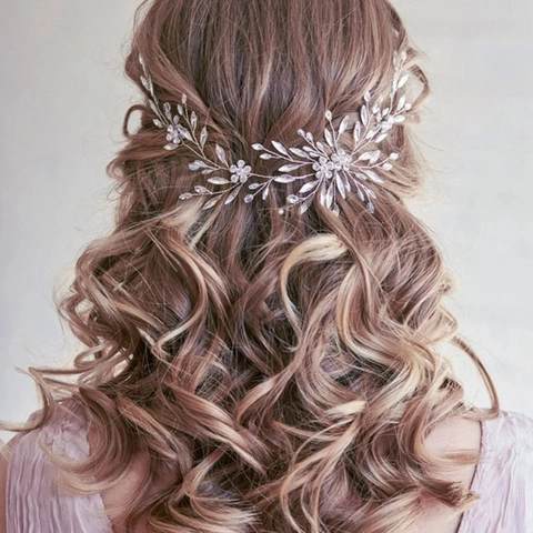 Handmade Bridal Hair Vine Glass Rhinestone Flower Leaf Wedding Headpiece For Women Silver Gold Color Hair Jewelry