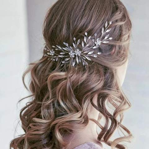Handmade Bridal Hair Vine Glass Rhinestone Flower Leaf Wedding Headpiece For Women Silver Gold Color Hair Jewelry