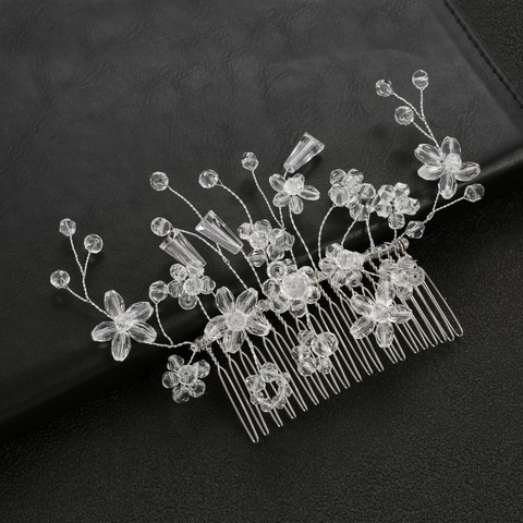 Peine de Cabello de Novia con Diamantes de Imitación Hecho a Mano Tocado de Flor y Hoja Accesorios para el Cabello de Aleación