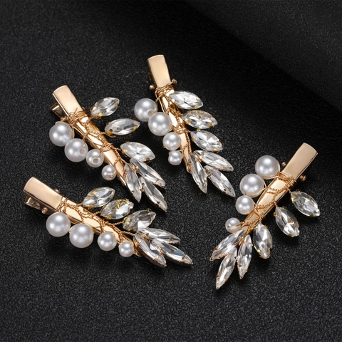 Set di Fermagli per Capelli da Sposa con Strass Marquise e Perle Artificiali Fatti a Mano Oro Argento Accessori per Capelli da Matrimonio Donna
