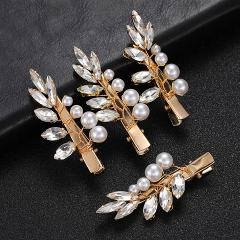 Set di Fermagli per Capelli da Sposa con Strass Marquise e Perle Artificiali Fatti a Mano Oro Argento Accessori per Capelli da Matrimonio Donna