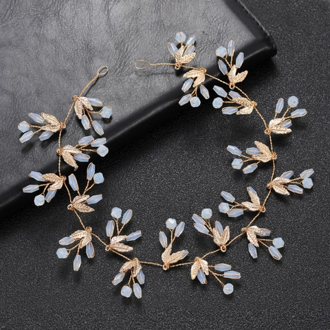 Elegante Enredadera para el Cabello de Aleación Oro Hoja Novia Strass Perla Artificial Diadema para Boda Fiesta Mujer Joyería