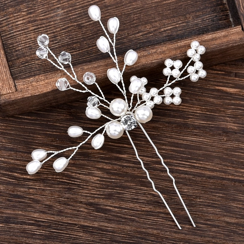 Handgemachte Künstliche Perle Strass U-Förmige Haarnadel Silber Blumenzweig Braut Kopfschmuck Für Hochzeit Damen Haarschmuck