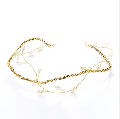 Fascia per Capelli da Sposa in Lega d'Oro Fatta a Mano Con Perla Artificiale Strass Fascia a Vite Morbida per Matrimonio Banchetto Donna Gioielli