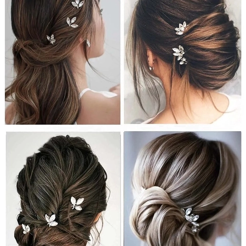Épingles à Cheveux en Forme de U en Alliage avec Strass Feuille Cristal Mariage Mariée pour Femmes Coiffe Élégante Bijoux Accessoires