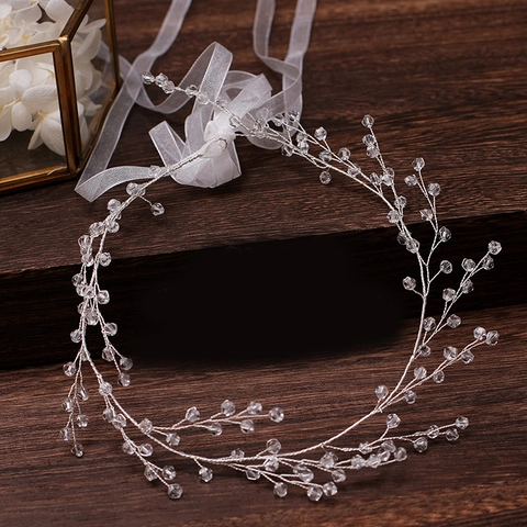 Lussuosa Fascia per Capelli da Sposa in Cristallo Oro Fatta a Mano con Strass a Vite e Nastro di Organza per Fotografia di Matrimonio