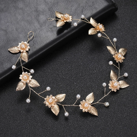 Vite per Capelli da Sposa in Lega Dorata con Fiori e Foglie Traforati per Donna con Perle Artificiali e Strass Gioielli