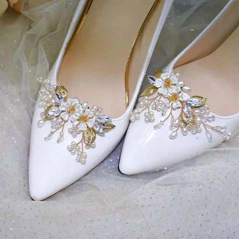 Clip per Scarpe da Sposa Staccabili con Fiori di Künstliche Perle Eleganti Strass Decorazione per Scarpe in Lega per Matrimonio Banchetto Donna