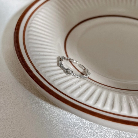 Anello Aperto a Cuore in Rame Minimalista per Donna Regolabile Dolce Strass Intarsiato Gioielli alla Moda Regalo Quotidiano