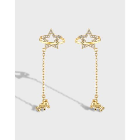 Orecchini Pendenti con Nappa a Forma di Stella e Orsetto in Stile Coreano per Donna Orecchini in Rame Placcato Oro Argento Gioielli di Moda