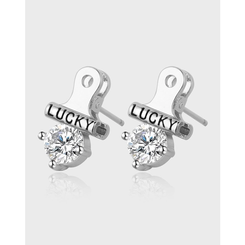 Lucky Letter Zircon Stud Earrings Silver Plated Copper Minimalist Round Crystal Ear Jewelry For Men Women Daily Decor