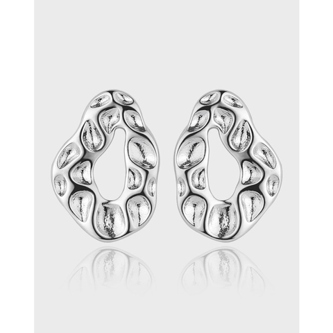 Boucles d'Oreilles Clous Torsadées Irrégulières en Cuivre Plaqué Or Blanc Avec Tige Argent Sterling 925 Texture Lave Bijoux