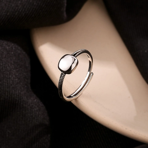 Vintage Copper Antique Silver Square Twist Adjustable Ring Minimalist Geometric Plain Finger Ring For Women Fashion Jewelry