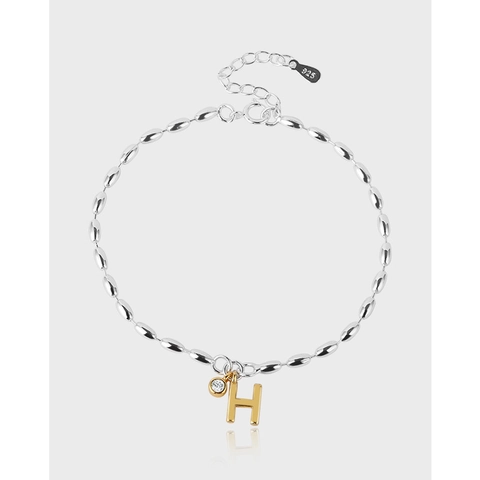 Nischen Zartes Zweifarbiges Kupfer Perlenarmband Mit Gold H Buchstaben Anhänger Und Funkelndem Strass Für Damen Täglicher Schmuck Geschenk