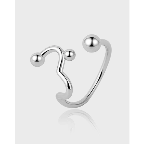 Anello Aperto Geometrico Irregolare a Onda Con Tre Perline Moderno Minimalista in Rame Placcato Argento Regolabile per Donna Uomo