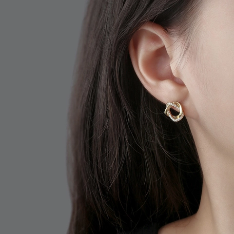 Mobius Lus Oorknopjes Voor Vrouwen Koper Goud Verguld Strass Geometrische Ineengrijpende Cirkel Oorbellen Minimalistische Sieraden Cadeau