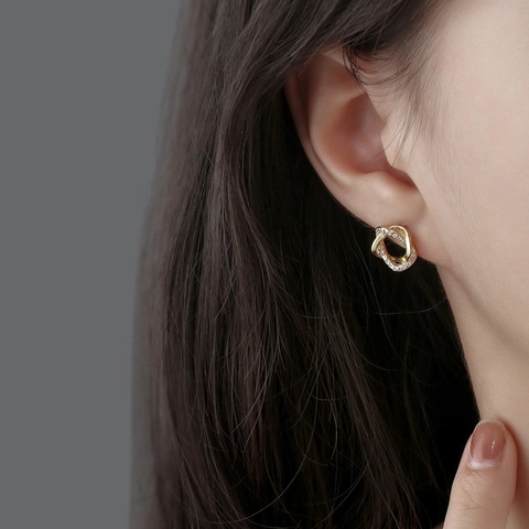 Mobius Lus Oorknopjes Voor Vrouwen Koper Goud Verguld Strass Geometrische Ineengrijpende Cirkel Oorbellen Minimalistische Sieraden Cadeau