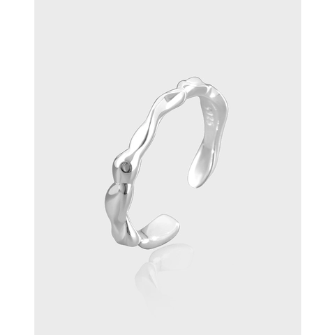 Anillo Abierto Geométrico de Onda Irregular de Metal Líquido para Mujer Minimalista Ajustable de Cobre Plateado Joyería de Moda