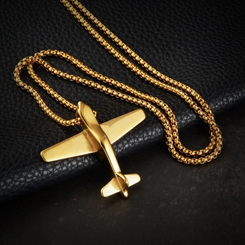 Collar con Colgante de Avión de Acero de Titanio Hip Hop Rock Colgante de Avión Cadena Joyería para Hombres Mujeres Unisex