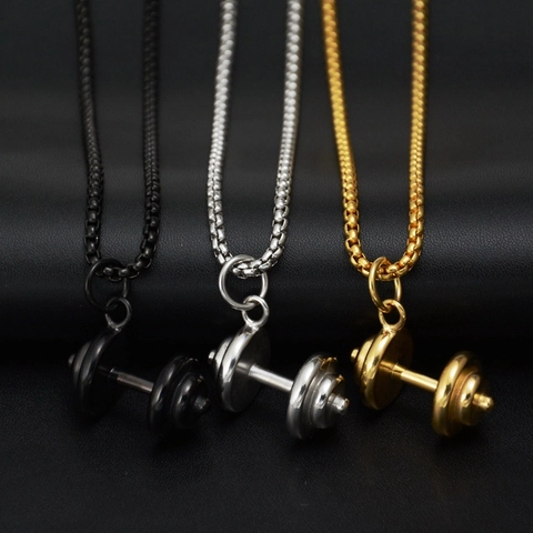 Hip Hop Stainless Steel Dumbbell Pendant Necklace For Men Women Fitness Barbell Gym Sport Street Style Jewelry Gift